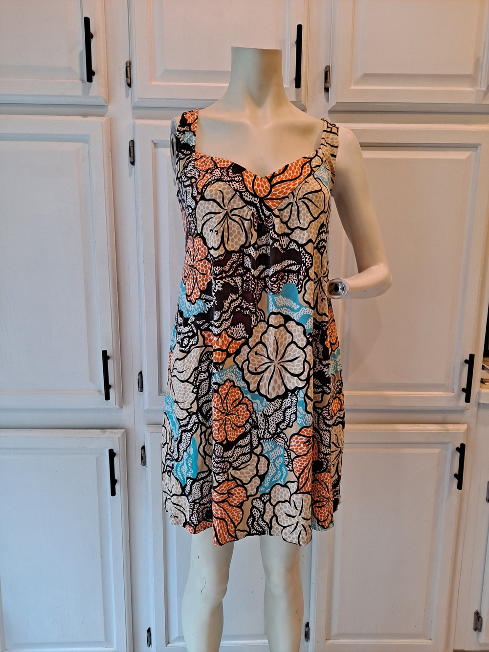 Diane Von Furstenberg Floral Mini Dress Tan Orange Blue Cream Tank Dress